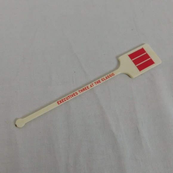 Executives Three at the Classic Set of 5 Swizzle Stir Sticks Off White Red Roman - Picture 2 of 11